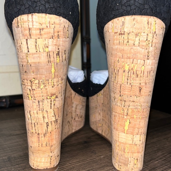 JESSICA SIMPSON Womens Black 2 Cork Wedge Woven Cut Out Marshela Round Toe sz 9 - Picture 9 of 14